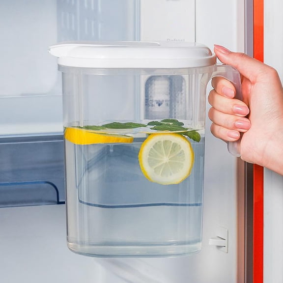 OEFNTAC 1.8L Cold Water Kettle Plastic Pitcher Lid Eco-Friendly Carafe Beverage Jar Hot Cold Drinks Lemonade Ice Tea Container White Color Large Capacity Easy Pour 19x12.5cm