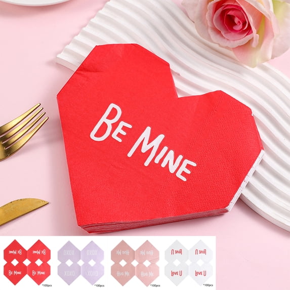 OEFNTAC 100 Sheets Valentines Day Paper Napkins Disposable Patterns Napkins Festive Decorative Table High Grade Material Multiple Uses Festive Table Decoration Valentine Romance Supplies