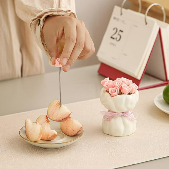 OEFNTAC 12PC Fruit Fork Set Valentines Day Rose Shaped Fruit Forks Creative Cute Dessert Forks Home Use Valentines Day Decoration Decorative Fruit Fork Design Quality Material Valentine Romance