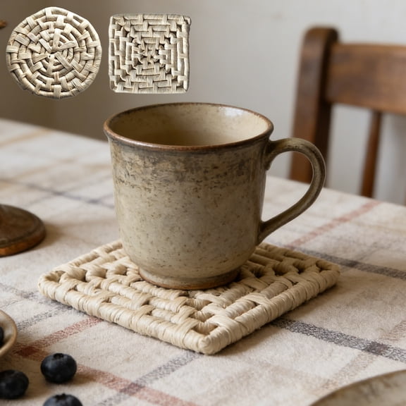 OEFNTAC 15cm Natural Corn Husk Woven Coaster Rustic Heat Resistant Trivet Dining Table Mat Eco-Friendly Sustainable Handmade Decoration for Kitchen Office Dining Essential