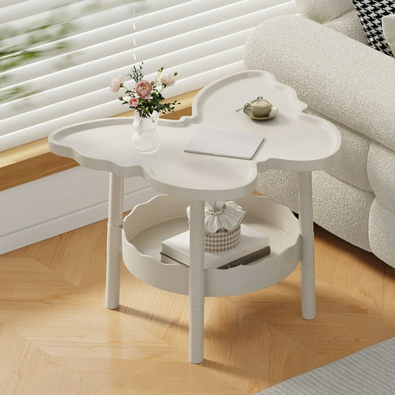 OEFNTAC 2 Tier Modern Multifunctional Butterflies Shaped Side Table Coffee Table With Layered Storage Shelf Bedside Table Study Desk For Living Room Bedroom Office