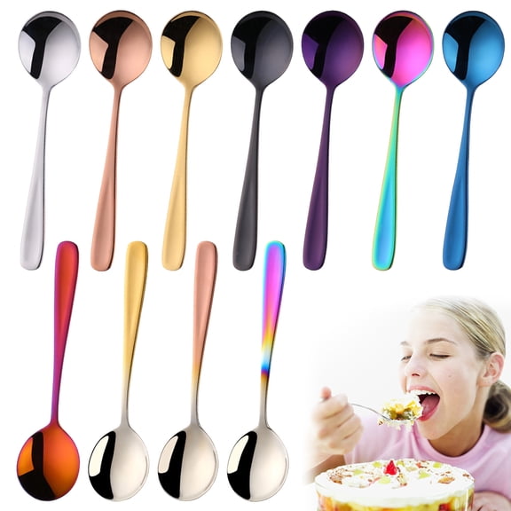 OEFNTAC 304 Stainless Steel Flat Handle Spoon Thickened Dinner Soup Spoon Ergonomic Rustproof Home Restaurant