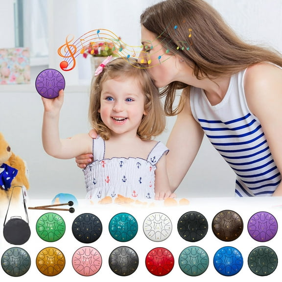 OEFNTAC 6in 11 Tone Hand Drum Percussion Instrument Steel Drum Relaxation Practice Mini Drum Set for Meditation Therapy Kids Adult Portable Music Classroom Bag Sticks Sheet