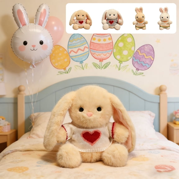 OEFNTAC Adorable Easter Plush Bunny Soft Stuffed Rabbit Toy 28cm Cute Spring Home Decoration Kids Adults Gift Cushion Nursery Bedroom Tabletop Holiday Keepsake Collectible