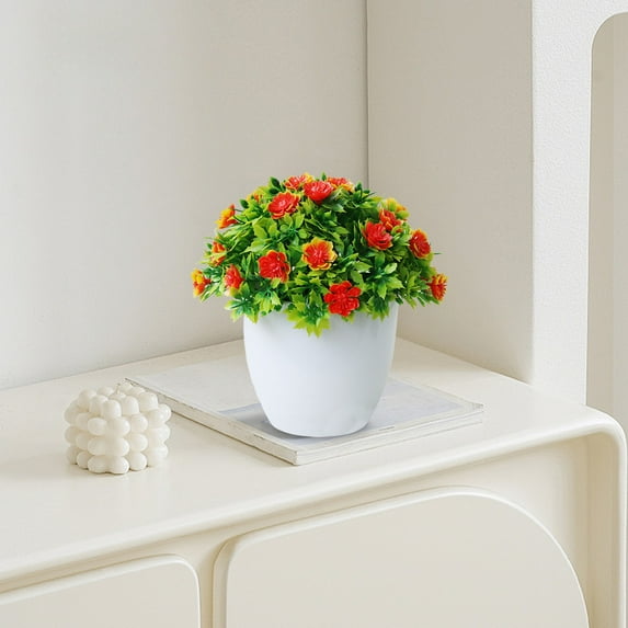OEFNTAC Artificial Flower Bonsai Pot, 10in Tall Plastic Fake Floral Arrangement for Living Room Entryway Table, Set of 6 Colors Office Decoration
