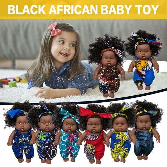 OEFNTAC Black Curly Hair 8in Vinyl Doll Realistic Reborn Kid Toy Collectible Soft Body Photography Prop Hand-Drawn Nails Mohair Hair for Kids Art Display