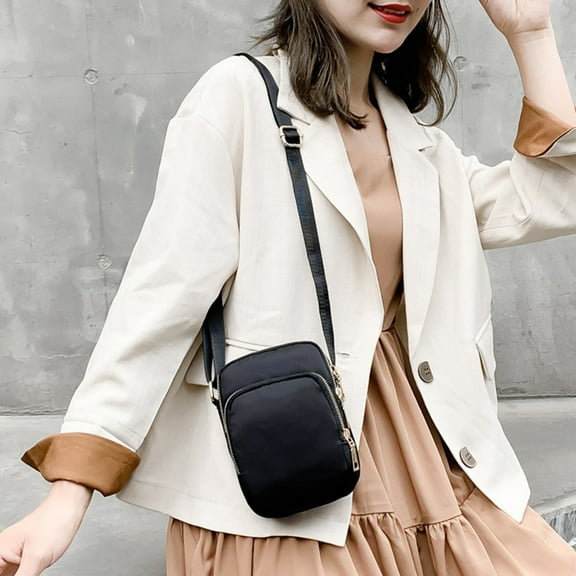 OEFNTAC Body Bag Women Nylon Ladies Purse Mini 3 Layer Zipper Shoulder Wallet Crossbody Adjustable Strap Small Tote Large Capacity Stylish Durable Everyday Use 6.7x4.7x2.8in