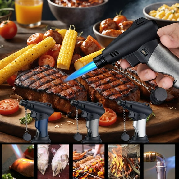 OEFNTAC Butane Lighter-Technical Cooking Lighter Refillable- Kitchen With Safe Lock And Can Be Changed Flame- Super Strong Blue Flame Torch For Kitchen