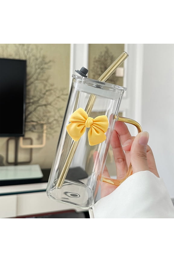 Butterfly Glass Water Cup with Handle Lid Straw 400ml Removable Cute Drinkware for Valentine Home Office Modern Beverage Decor Personalized Creative Festive Table Present Durable