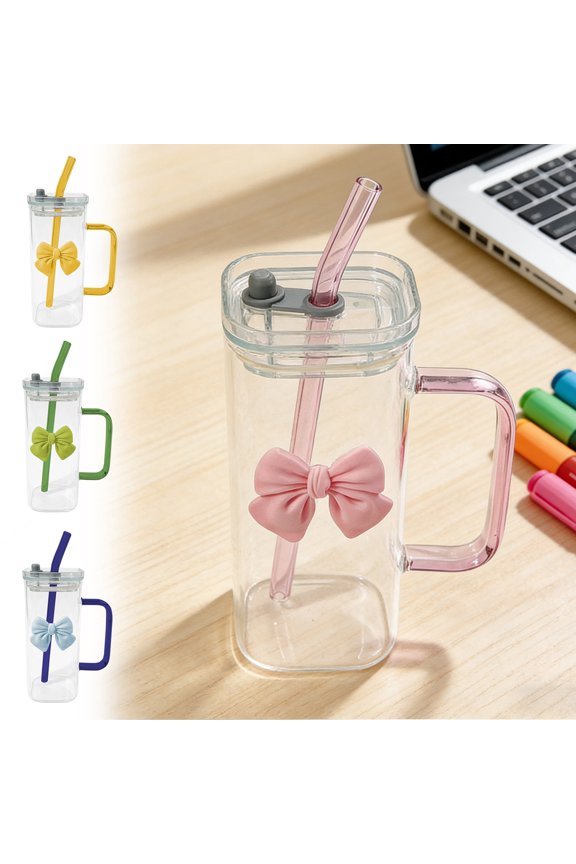 Butterfly Glass Water Cup with Handle Lid Straw 400ml Removable Cute Drinkware for Valentine Home Office Modern Beverage Decor Personalized Creative Festive Table Present Durable