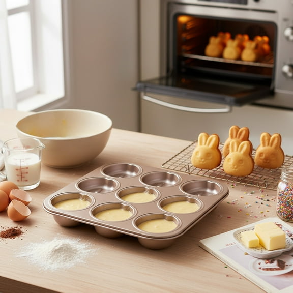 OEFNTAC Carbon Steel 9PC Cake Baking Tray Set Nonstick Thickened Oven Pan Shaped Bakeware for Home Kitchen 10.6x10.6in