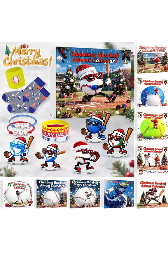 Christmas Baseball Countdown Gift Set 24 Days Advent Calendar Kid Player Stickers Keychain Mini Glove Training Tools Candy Decor Collectible Gift Box Young Enthusiast