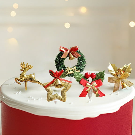 OEFNTAC Christmas Birthday Cake Decoration Insert Santa Tree Wreath 3D Ornament Food Grade ABS Festive Cake Topper for Holiday Parties 4.33x2.95x0.78in
