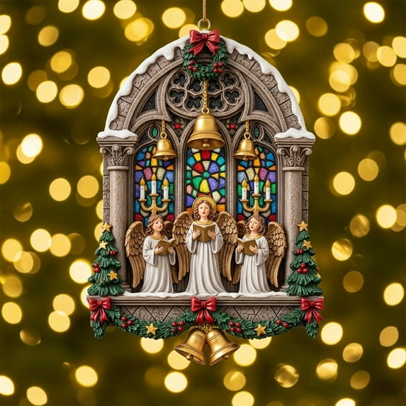 OEFNTAC Christmas Cathedral Pendant Decorative Nativity Scene Religious Hanging Ornament Home Holiday Blessing Party Family Gathering Durable Easy Setup Versatile Display 3.94x5.91in