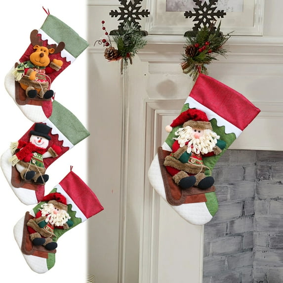 OEFNTAC Christmas Decoration Socks 17.71in Length Red Three Dimensional Pattern Hanging Gift Stocking Holder