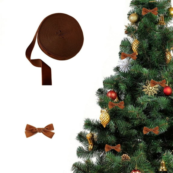 OEFNTAC Christmas Decoration Velvet Ribbon Gift Wrapping DIY Bows Tree Decor Flocking Material Coffee Brown Color 1000x2.5cm Holiday Craft Supplies Outdoor Christmas Decorations