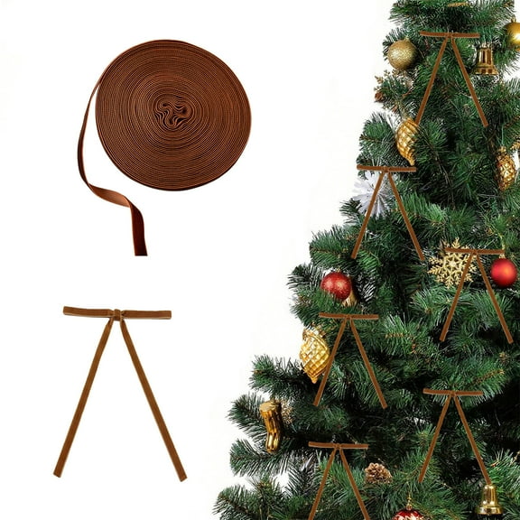 OEFNTAC Christmas Decoration Velvet Ribbon Gift Wrapping DIY Bows Tree Decor Flocking Material Coffee Brown Color 1000x2.5cm Holiday Craft Supplies Xmas Decorations