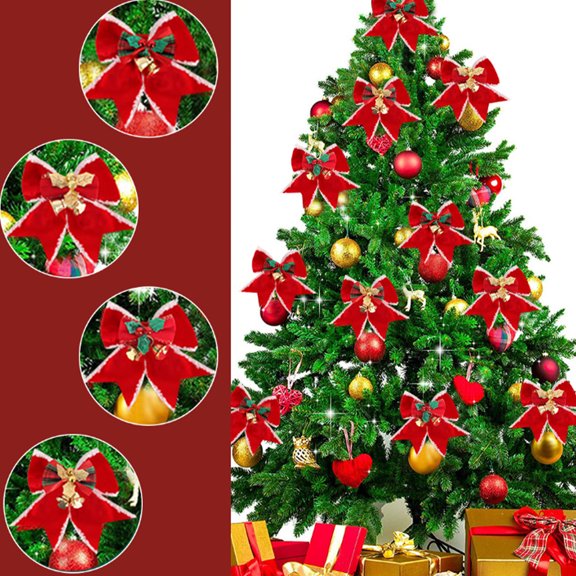 OEFNTAC Christmas Decorations Indoor Jute Bow Ornament Small Bell Pendant Tree Hanging Multi-Scene Holiday Party Door Gift Box Accent For Table Fireplace Wreath Decor 3.35x3.15x0.20in