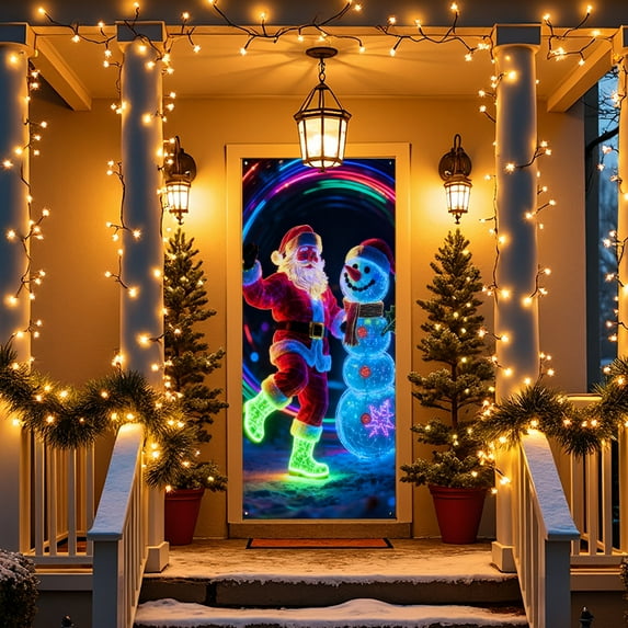 OEFNTAC Christmas Door Cover Polyester Tapestry Hanging Door Wrap Decoration Easy Install Holiday Party Entryway Merry Christmas Winter Door Decor Foldable Reusable Classroom 35x71in