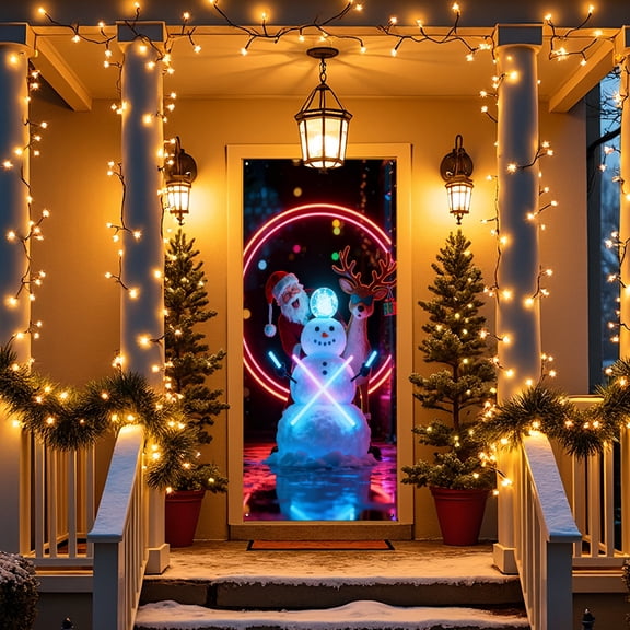 OEFNTAC Christmas Door Cover Polyester Tapestry Hanging Door Wrap Decoration Easy Install Holiday Party Entryway Merry Christmas Winter Door Decor Foldable Reusable Classroom 35x71in