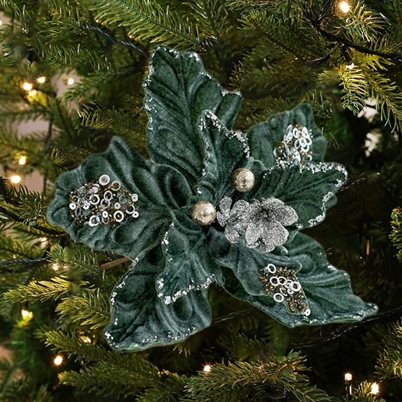 OEFNTAC Christmas Glitter Magnolia Flower with Cloth Tree Wreath Holiday Gift Artificial 8.6x8.6in