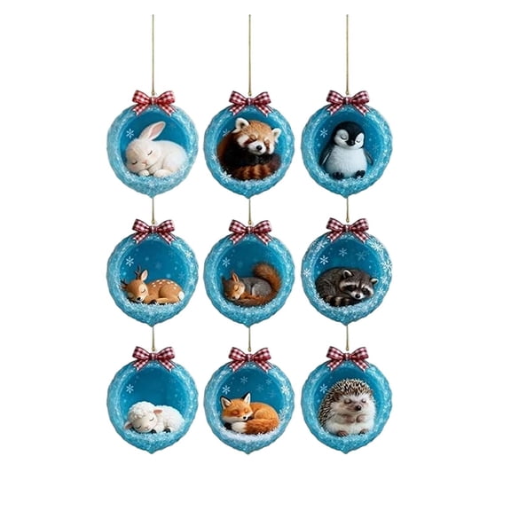 OEFNTAC Christmas Ice Crystal Cave Forest Animal 2D Acrylic Ornament Winter Holiday Decoration Gift for Friends Home Tree Display Durable Easy Setup Festive For Family