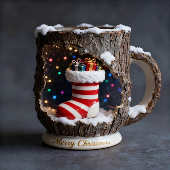 OEFNTAC Christmas Magic Crackle Mug Ceramic Holiday Beverage Cup Heat Resistant Festive Table Drinkware Home Party Gift Family Gathering Durable Easy Setup Versatile Display 3.94in