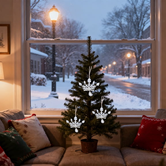 OEFNTAC Christmas Metal Crowns Ornament Rhinestone Tree Pendant Luxury Pink Silver Crown Holiday Hanging Door Window Decor Party 8.70x4.37in Royal