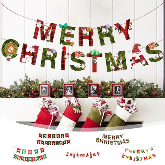 OEFNTAC Christmas Party Banner Colorful Paper Garland Hanging Decor Festive Wall Living Room Window Store School Family Theme Event Letter String Flag Decoration 7.87x6.3in