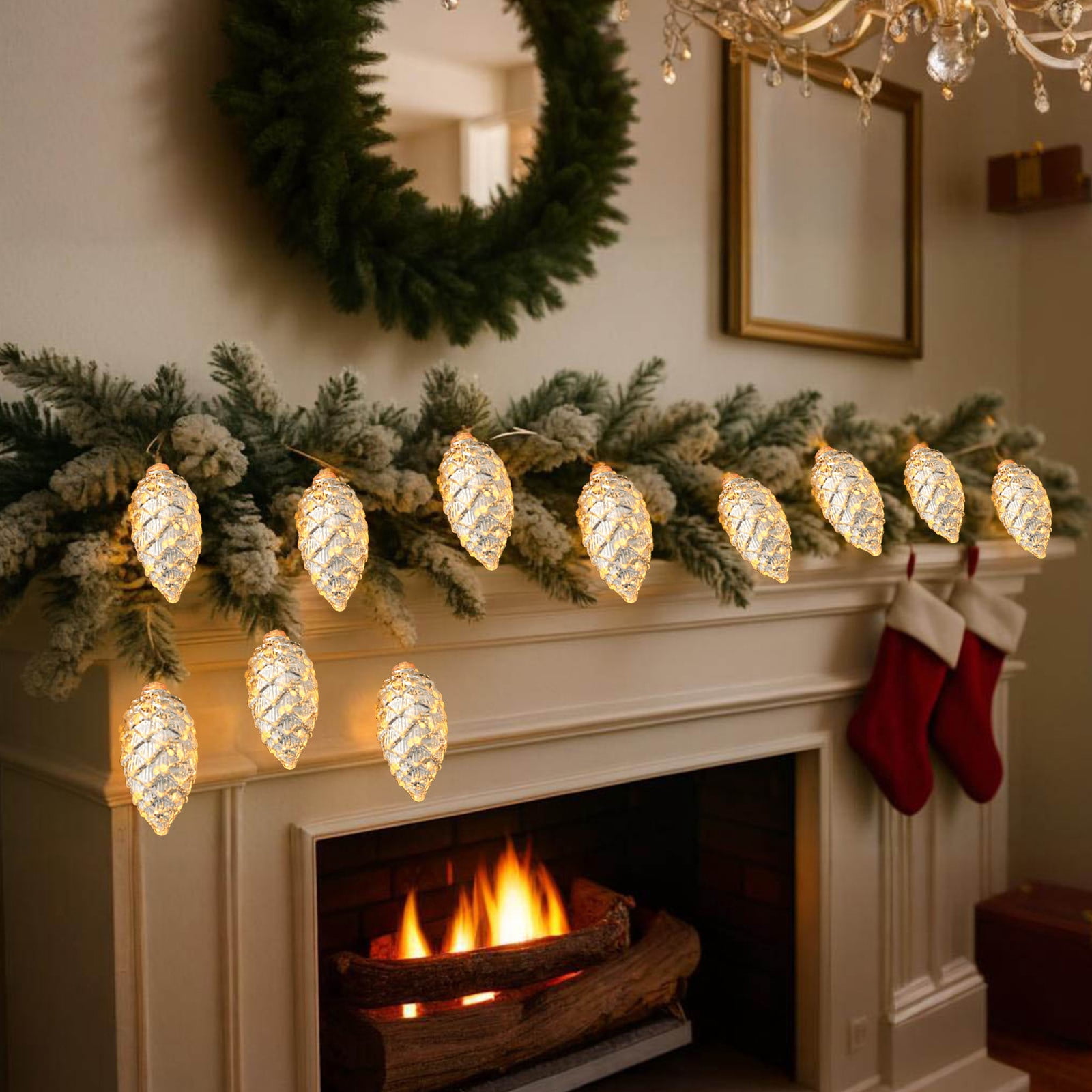 String Light Tree OEFNTAC Christmas Pinecone String Light Tree Pendant Decorative Hanging ...