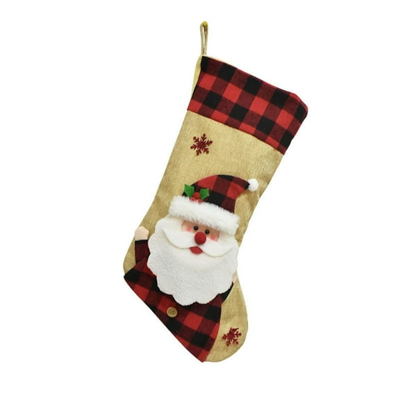 OEFNTAC Christmas Plaid Sock Old Man Deer Linen Candy Stocking Half-Dimensional Hanging Tabletop Party Durable Easy Setup Versatile Display Decorative Gift Family Friends