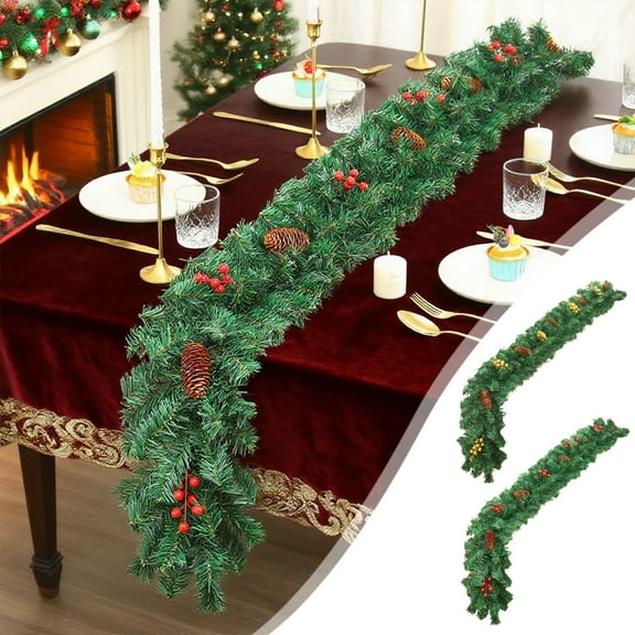 OEFNTAC Christmas Rattan Decorations PVC Red Gold Fruit Pinecone Garland Window Fireplace Table 106.3in