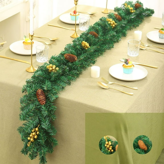 OEFNTAC Christmas Rattan Decorations PVC Red Gold Fruit Pinecone Garland Window Fireplace Table 106.3in