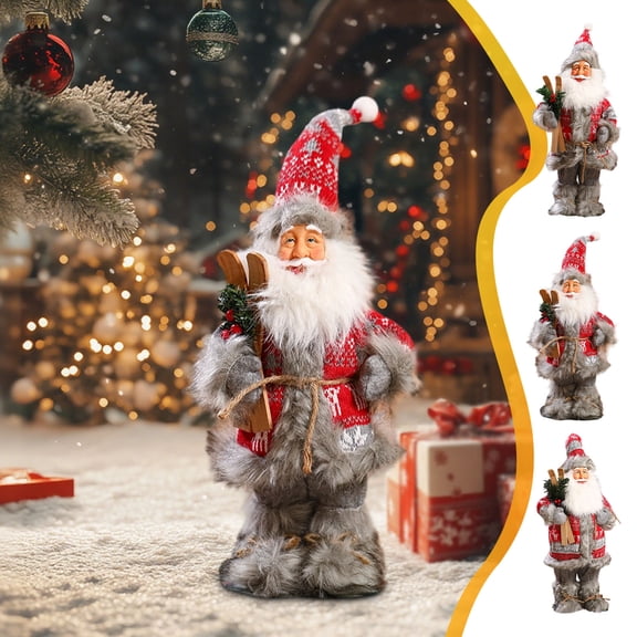 OEFNTAC Christmas Santa Claus Doll with Gray Outfit Window Display Plush Holiday Soft Statue Festive Home Decor Child Safe Gifting Option Living Room Standout Decoration