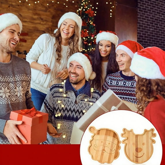 OEFNTAC Christmas Santa Claus Wooden Serving Tray Food Platter Holiday Dessert Table Decorative Board Reusable Festive Host Party Family Gift Easy Setup Durable Display
