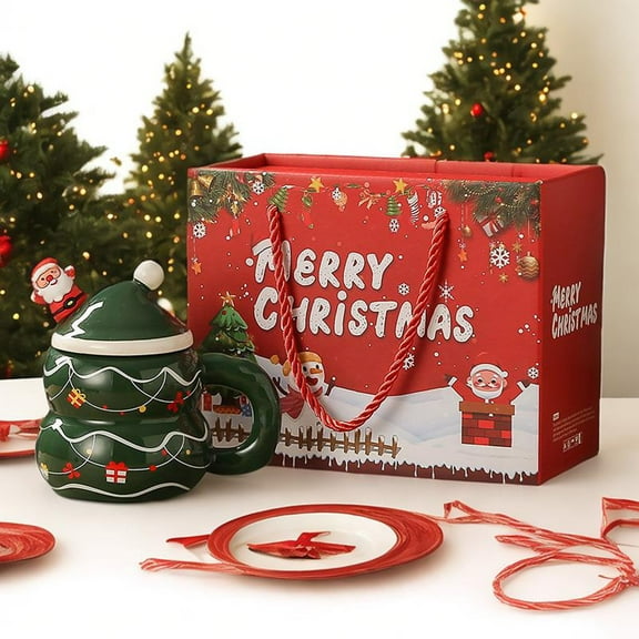 OEFNTAC Christmas Snowman Ceramic Mug, 10oz Cartoon Printed Coffee Cup with Gift Box, Microwave Safe Tea Cocoa Mug for Holiday, Cute Winter Decoration Present for Kids Adults