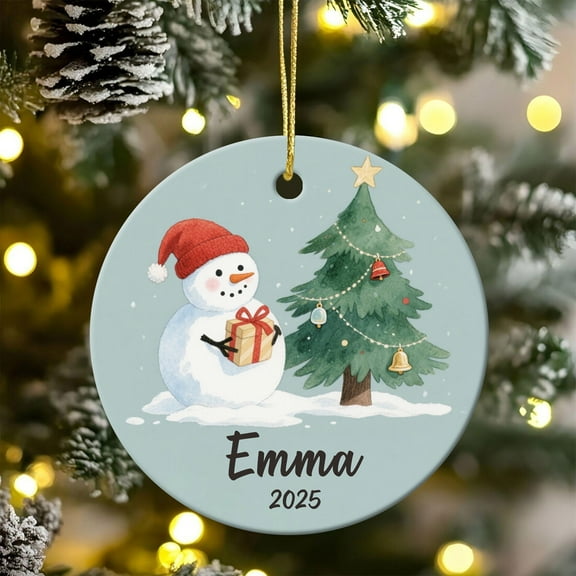OEFNTAC Christmas Snowman Ceramic Ornament Personalized Tree Hanging Decor Holiday Gift Classic Winter Scene Festive Home Living Room Bedroom Decoration Ornament 2.95x2.95in