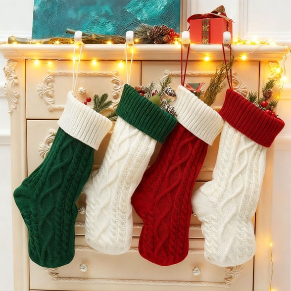 OEFNTAC Christmas Stocking Large Classic Sock Multicolor Sturdy Ample Room Present Holder Hanging Tree Bed End Mantle Family Gift Fireplace Decor Holiday 18.11in