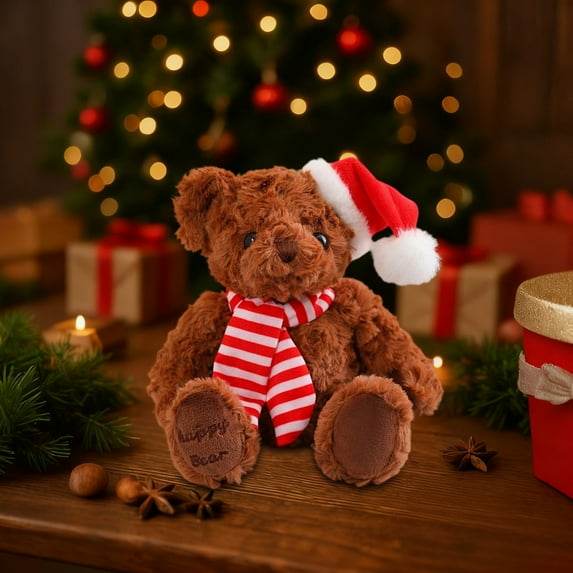 OEFNTAC Christmas Teddy Bear Doll Santa Hat Soft Kid Bedroom Sofa Ornament Festive Holiday Gift Child Family Decoration 7.87x3.94x2.76in