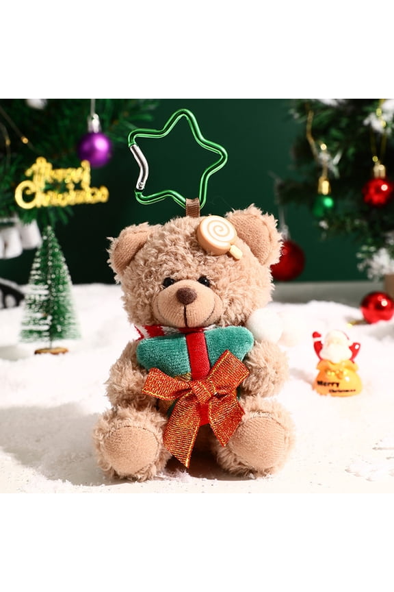 Christmas Teddy Bear Keychain Pendant 4.33in Soft Plush Bag Car Rearview Mirror Zipper Pull Stocking Gift Mini Animal Doll Birthday Kid Present