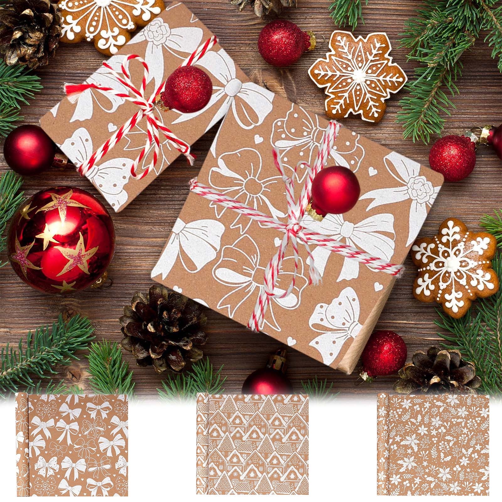 OEFNTAC Christmas Wrapping Paper Gift Wrap Large Tear-Resistant Festive ...