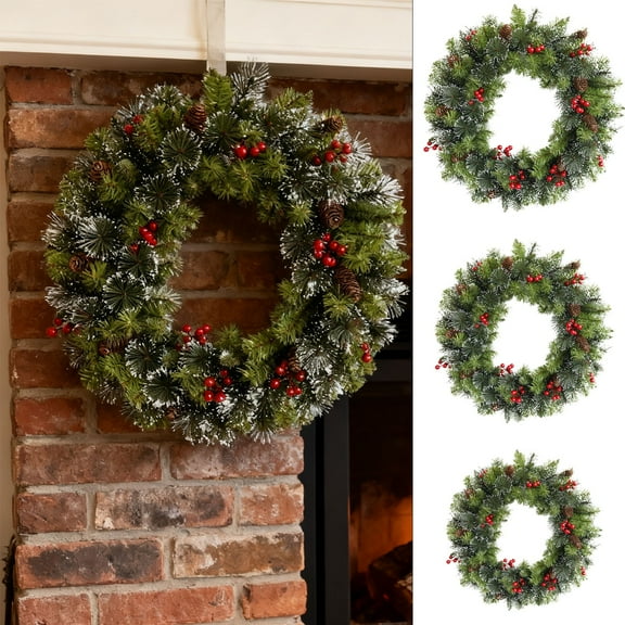 OEFNTAC Christmas Wreath Spruce Pine Cone Berry Cluster Frosted Branches 20/30/40cm Door Window Decor Artificial Garland Home Indoor Outdoor Xmas Festive Decoration Christmas Gifts