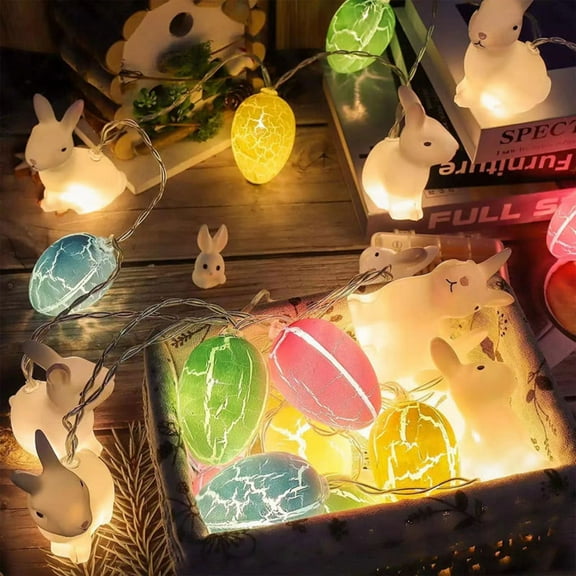 OEFNTAC Colorful Egg & Rabbit String Lights Flexible Multicolor LED Easter Garland Battery Powered Easy Install Bright Party Room Home Festival Accent 118in