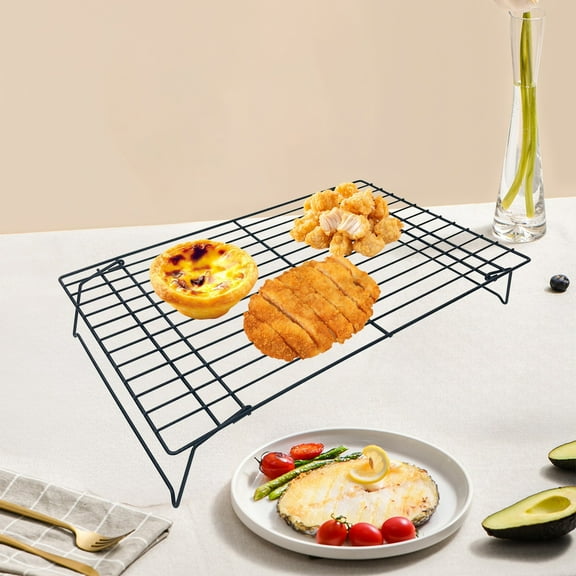 OEFNTAC Cooling Rack Baking Racks Stainless Steel Food Grilling Drying Oven Safe 40x25cm Foldable Double-Sided Airflow Easy Clean Dishwasher Safe Compact Storage Black