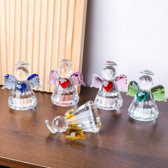 OEFNTAC Crystal Glass Angel Figurine Collectible Christmas Statue for Women Desk Shelf Ornament Home Decor Suncatcher Birthday Gift Sparkling Light Refraction Unique Gift