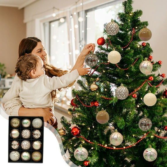 OEFNTAC Decorations 12PC Shatterproof Christmas Ball Ornaments Set Multiple Styles Tree Hanging Decorations Blue Gold Red Rose Mint Pink Home Party 2.36in Each