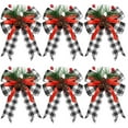 thumbnail image 1 of OEFNTAC Decorations Christmas Bowknot Set 6pcs Velvet Ribbon Handmade Tree Decoration Plaid Pattern Gift Box Holiday DIY Bow 5.9x5.1in Christmas Decor, 1 of 5