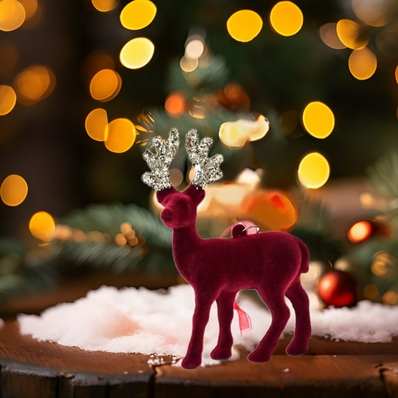 OEFNTAC Decorations Christmas Deer Ornament Snow Reindeer Pendant Flocking Tabletop Arrangement Holiday Decoration Wine Red 5.12x2.36x8.66in