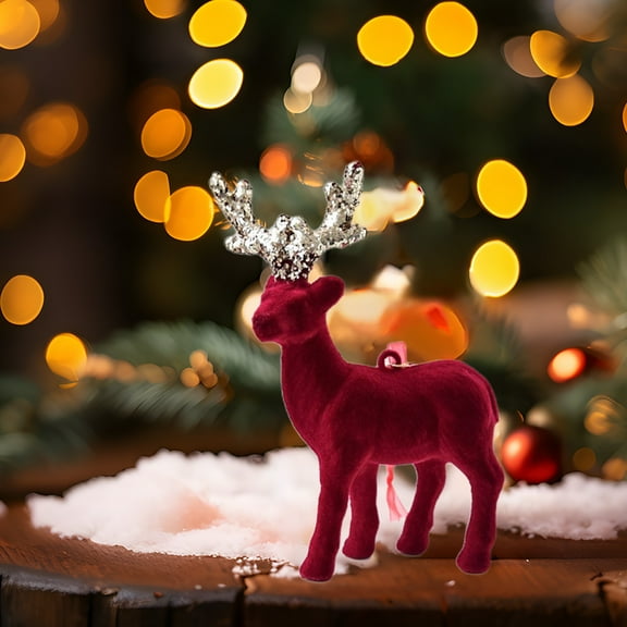 OEFNTAC Decorations Christmas Deer Ornament Snow Reindeer Pendant Flocking Tabletop Arrangement Holiday Decoration Wine Red 5.12x2.36x8.66in