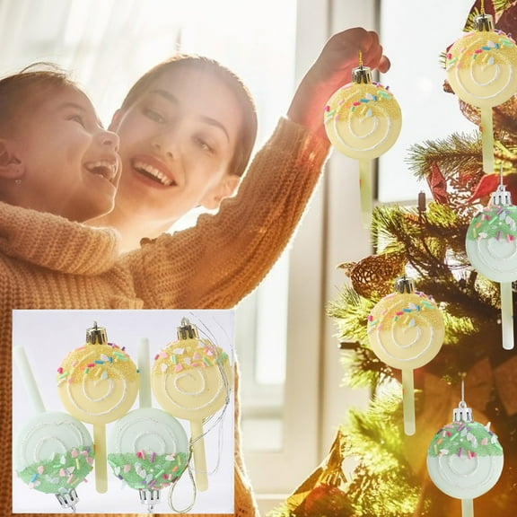 OEFNTAC Decorations Christmas Maca Color Candy Shaped Ball Ornaments Tree Macaroni Color Hanging Festive Table Accent Unique DIY Lollipop Cake Dessert Holiday Decorative Sweets Home Plastic Set